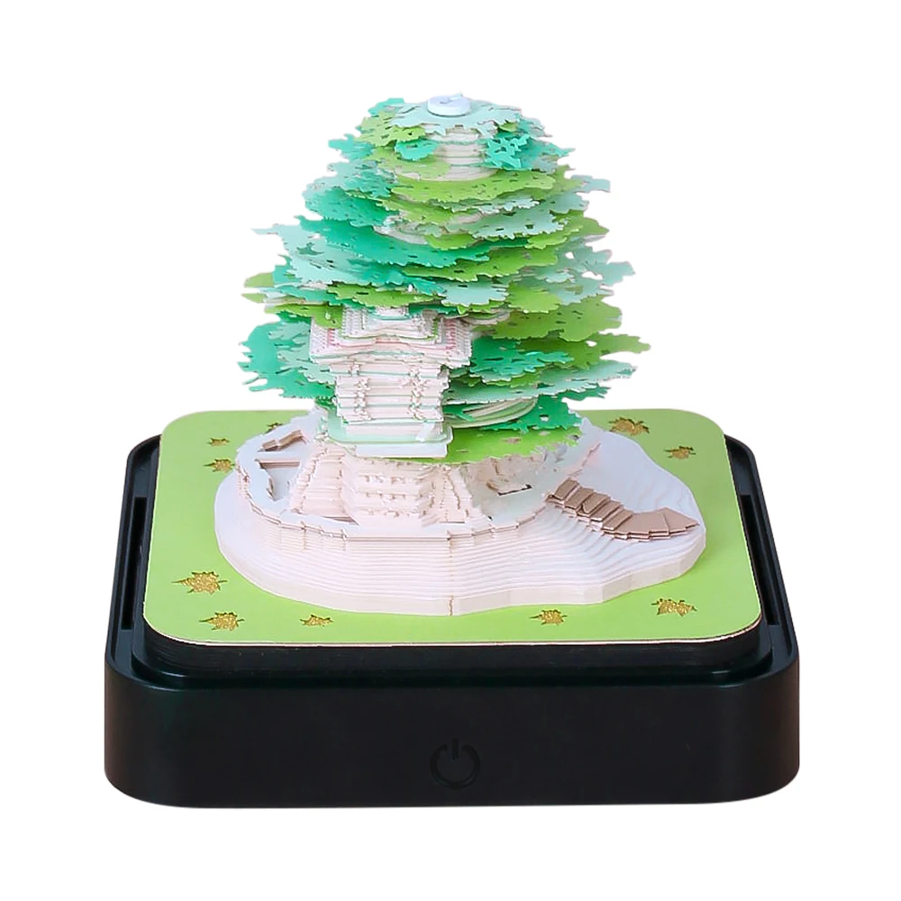 Best Selling Online Green Tree House Castle 3D Memo Pad Desk Decor Paper Arts 2024 Calender Crafts For New Year Gifts