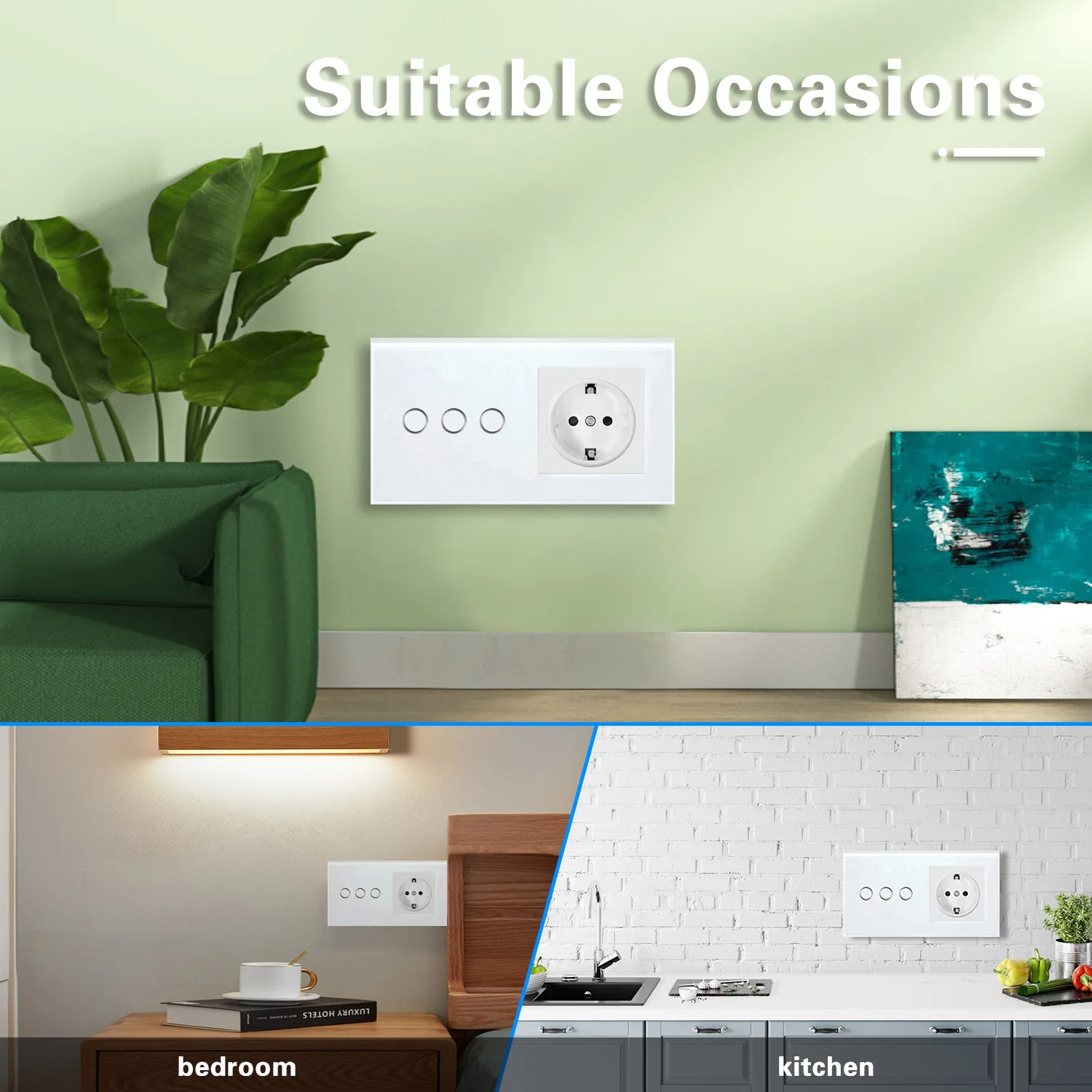 OEM   EU 45*90 wall double wifi  touch switch  and socket combination  smart method  tuya app control USB+PC