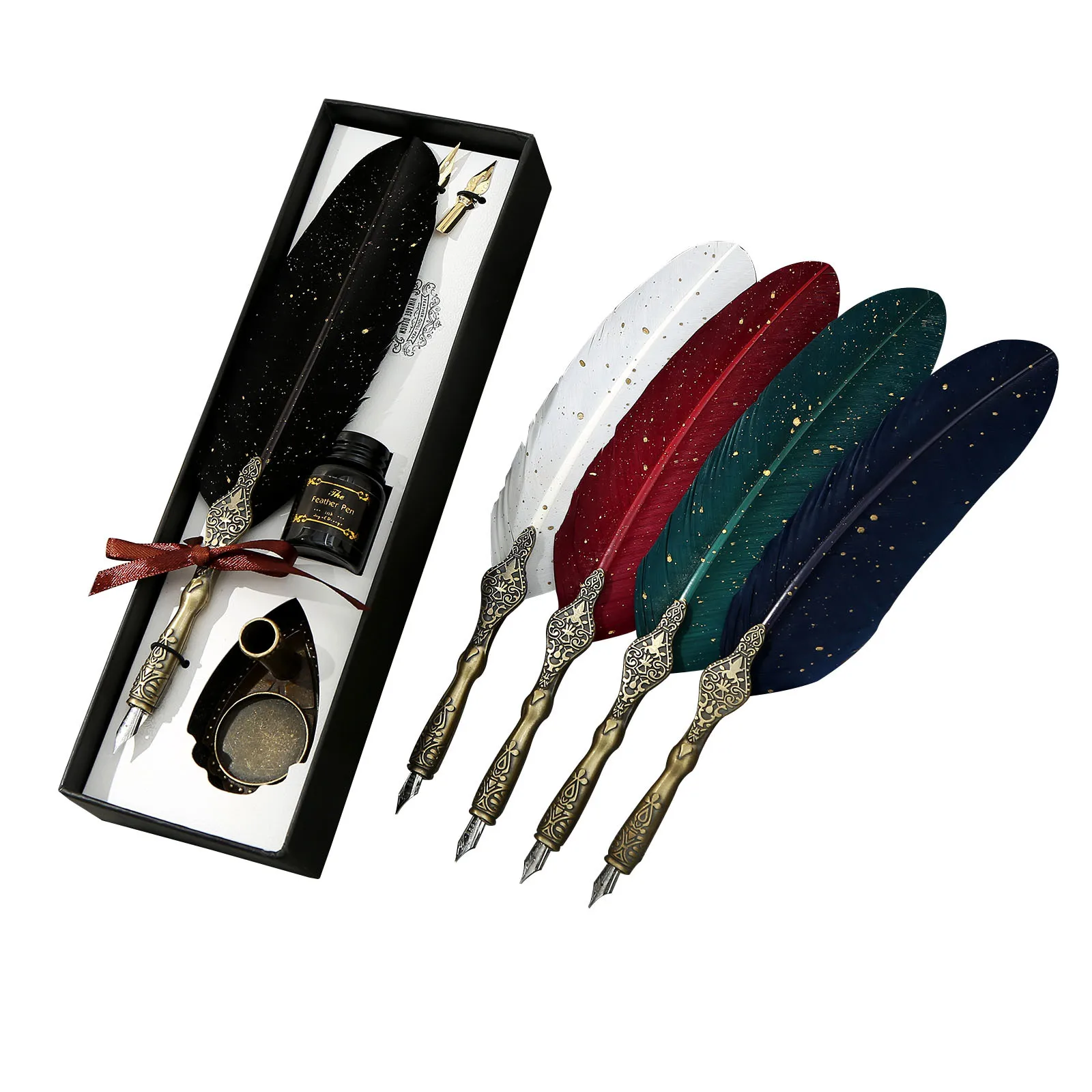 European and American feather oil painting style birthday creative gift Dip fountain pen set Business gift Dip fountain pen set
