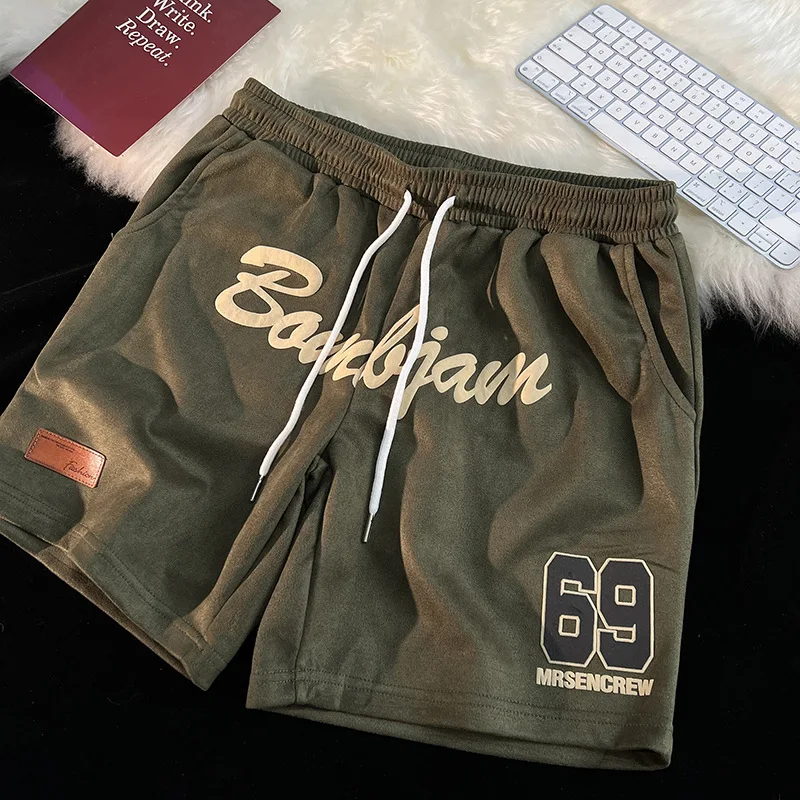 Oversized Puff Print Shorts With Letter Pattern 100% Polyester Mid Length Words Printed Shorts With Elastic Waist Custom Logo