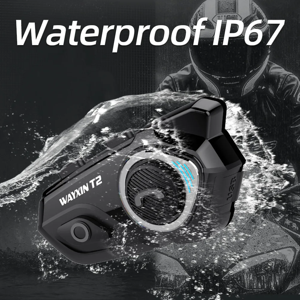 Motorcycle Helmet Wireless Headset WAYXIN T2 Interphone 30m Walkie-Talkie Skiing ATV Dirt Bike Waterproof Wireless Communication