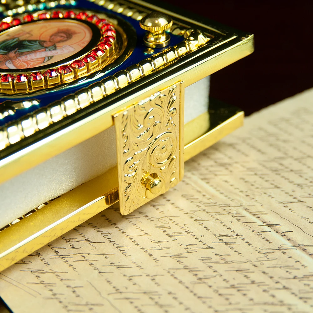 HT Church Product Supplier Gold Plated Orthodox Religious Character Icons Gold Plated Gospel Cover Bishop Holy Bible Book Cover