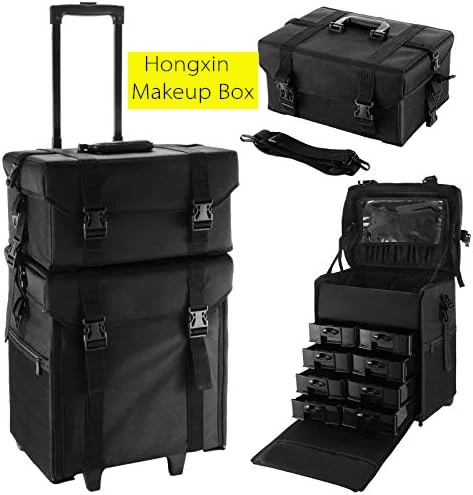 2 in 1 professional nylon makeup beauty cosmetic jewelry artist nail polish case rolling zipper trolley travel train suitcase