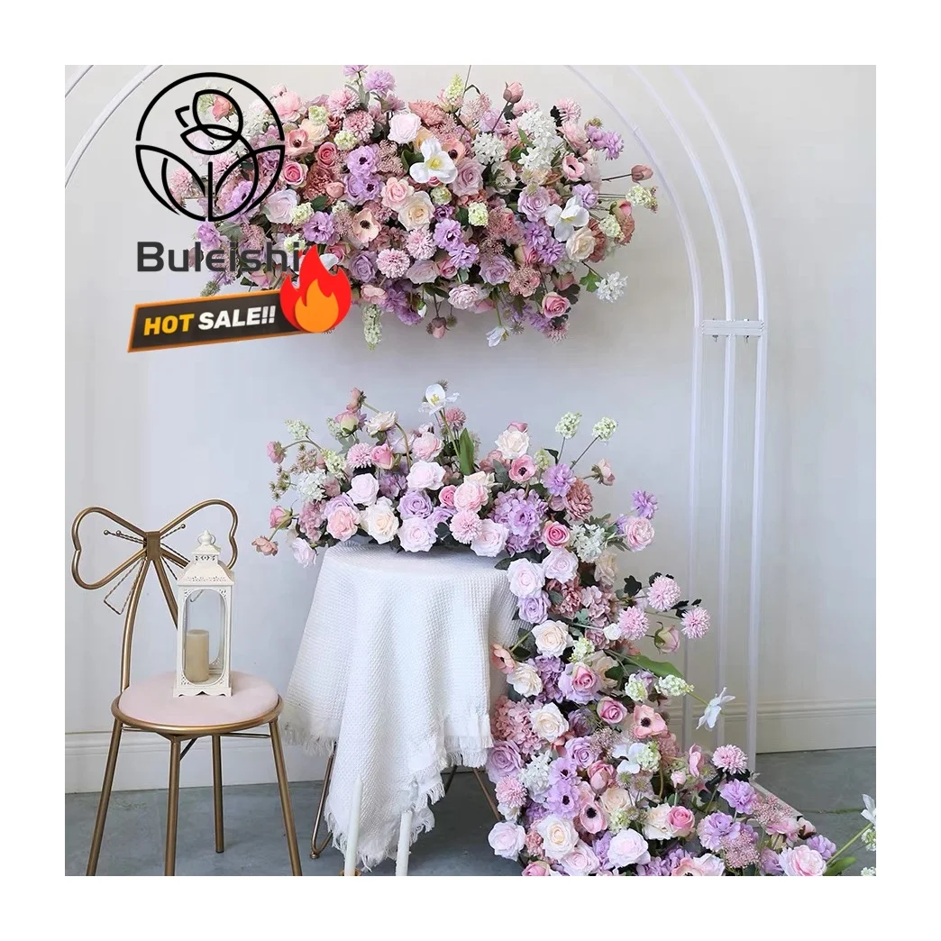 Blue and White Flower Table Runner Tow Corner Flower 100cm Red Artificial Flower Panel Runner