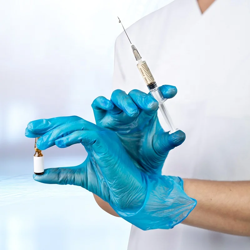 Anti Chemical PVC Gloves Latex Free Medical Dental Examination Touch Screen Disposable Powder Free Blue Vinyl Gloves for Doctor