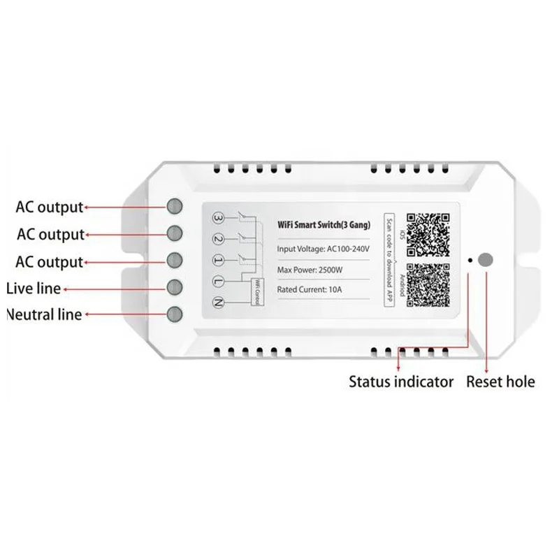  220V 10A 3Gang переключатель Wi-Fi с Потребляемая мощность