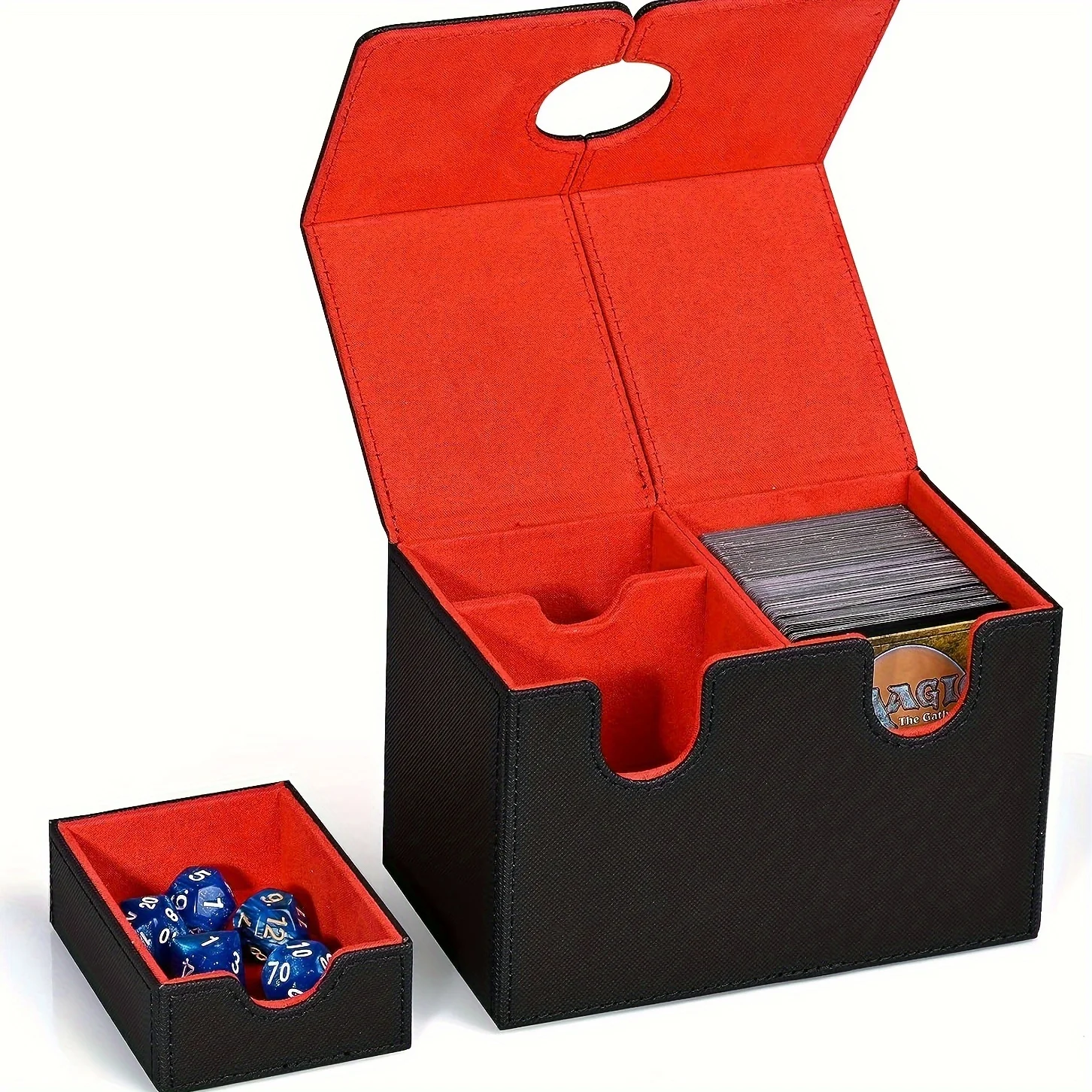 Durable Leather Card Organizer with Lid-200+ Card Capacity Storage Box and Dice Tray for MTG TCG Commander and Trading Games