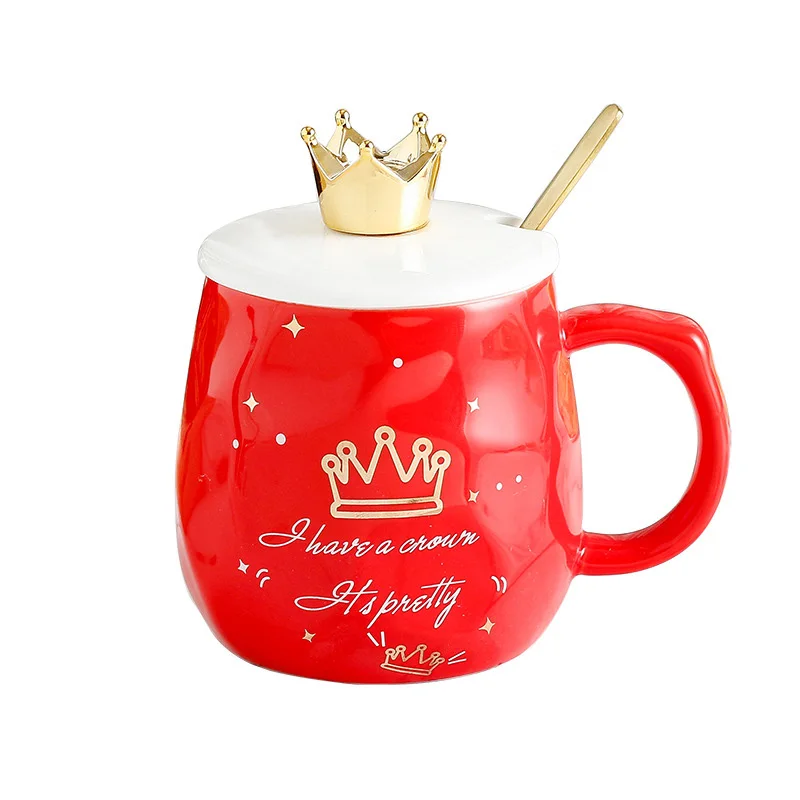New Arrival Porcelain Cup 380ML Ceramic Drinking Mug With Crown Lid Creative Mug