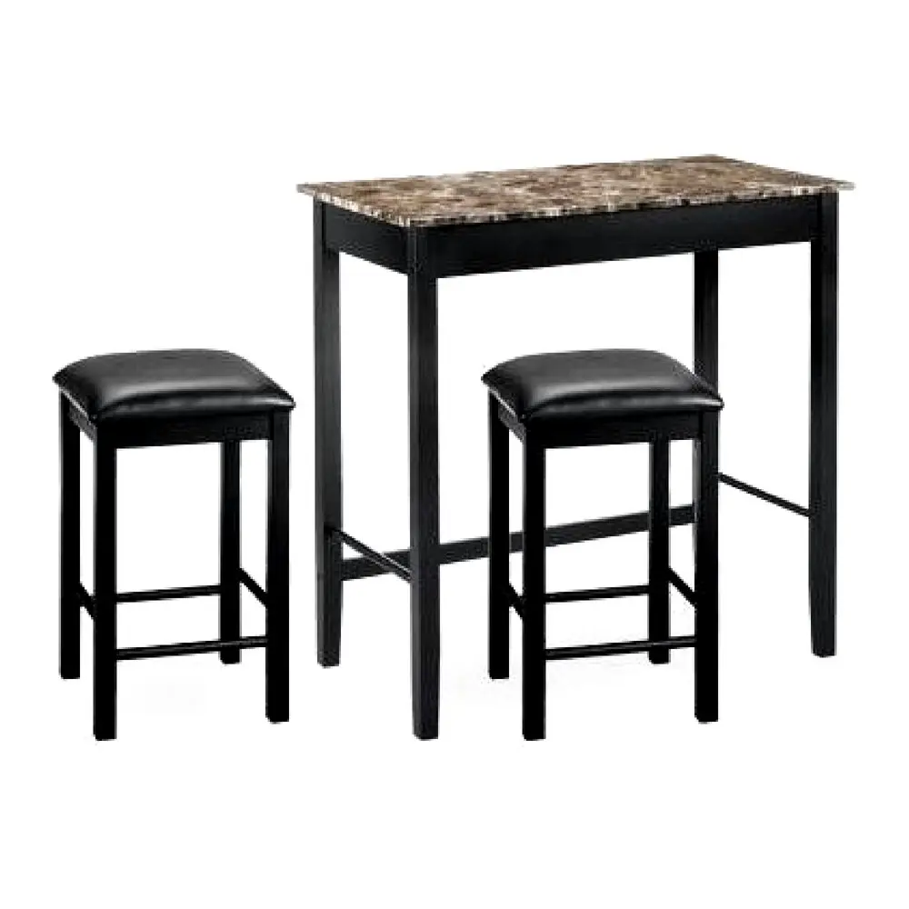 3 Pcs Dining Table and Chairs Set with Faux Marble Tabletop 2 Chairs Contemporary pub Table Set for kitchen room