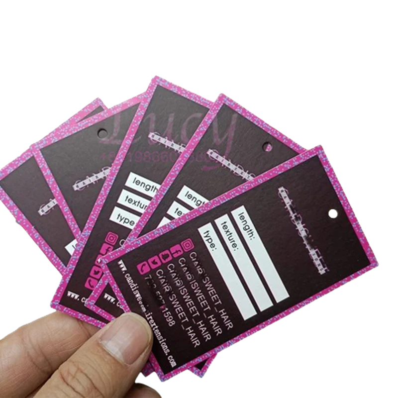 LOW MOQ 100PCS Custom Logo Private Hair Extension Packaging Paper Gift Hang Tags, custom hair labels bundle warps