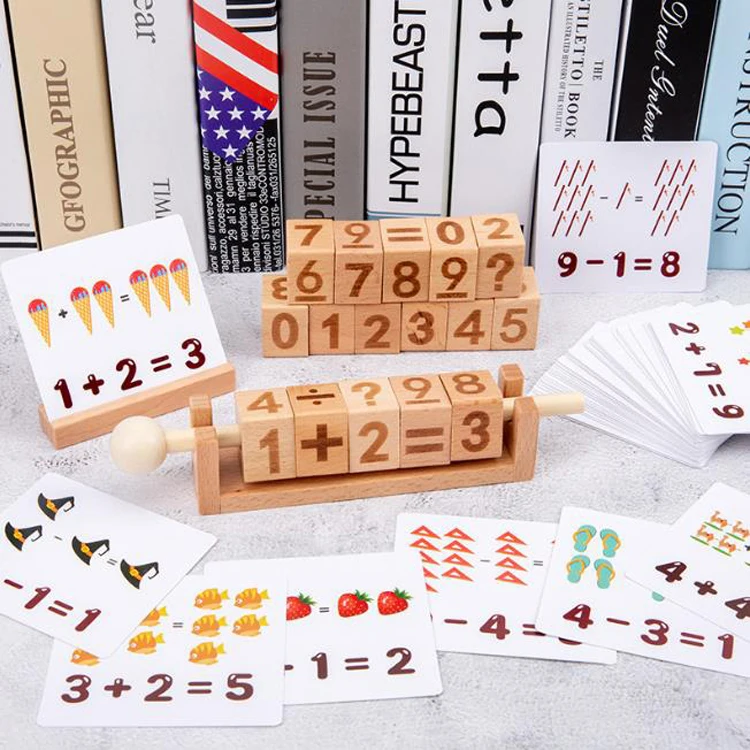 Hot Selling Letters Engraved Cubes, Children Early Leaning Number & Words Spelling Wooden Block With Card