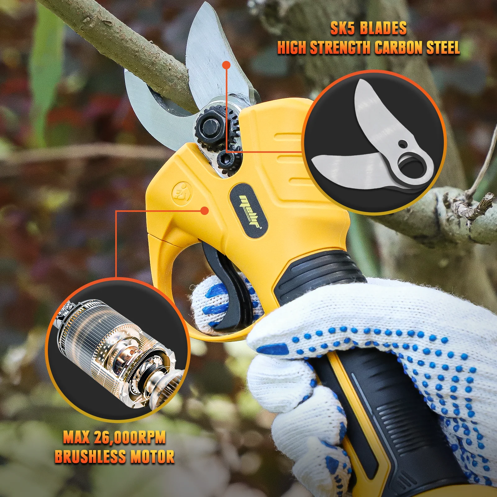 Mellif cordless Electric garden shears for DeWalt 20V Battery,26000RPM Brushless Motor&0.98 Inch Cutting Diameter (NO battery)