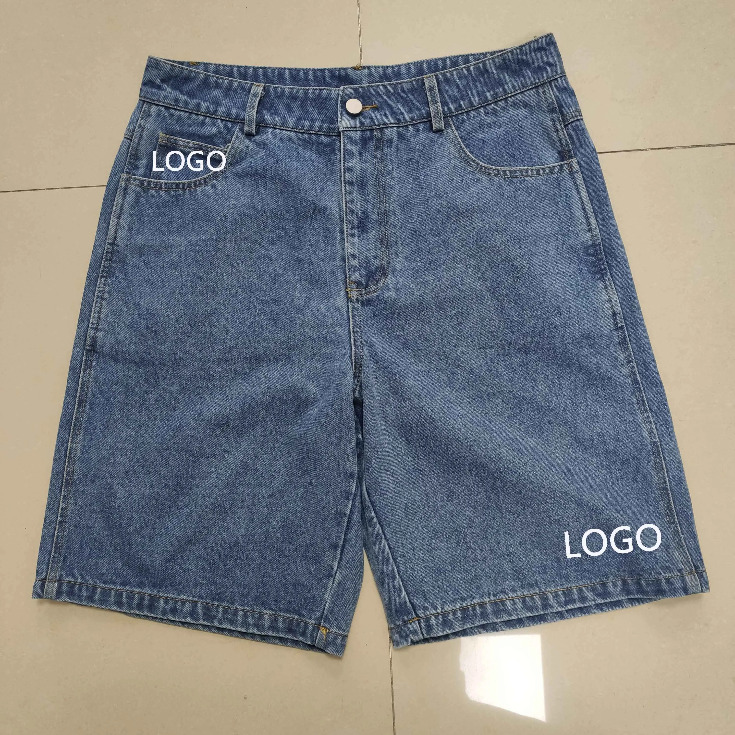 Wholesale Summer High Street Baggy Jean Shorts Custom Logo Premium Solid Color Denim Shorts For Men