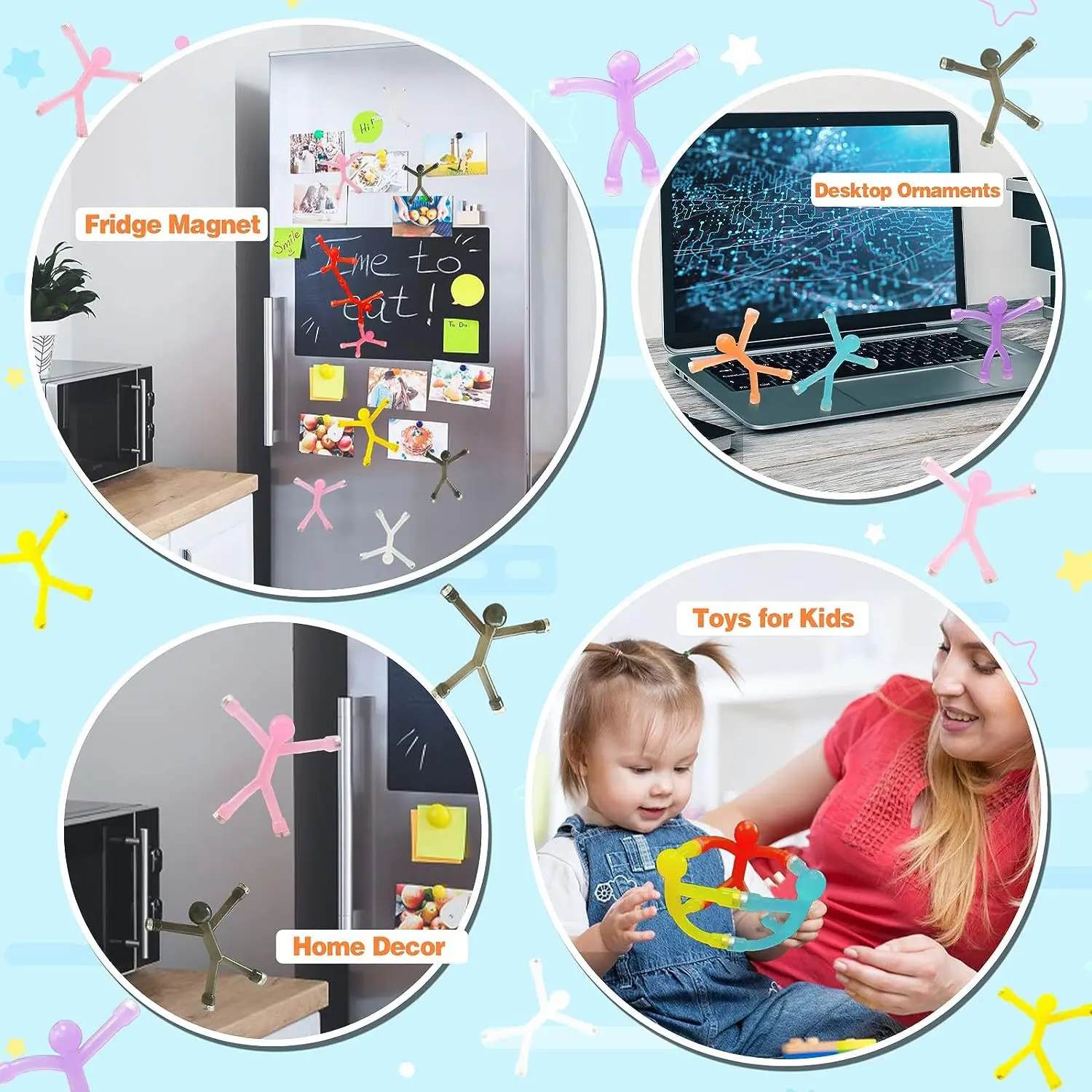 Refrigerator Magnetic Toy for Keychain Holder Magnetic Toys-Men-People Colorful Kids Travel Toys for Refrigerator Magnets