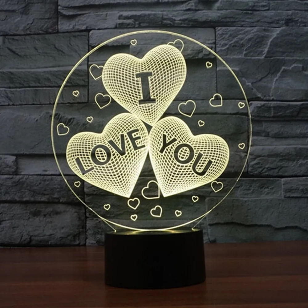 Wedding Decor 3D Night Light LED Heart Shaped 7 Colors Night Light Touch Remote Room Decor Bedside Lamp Gift for Wedding