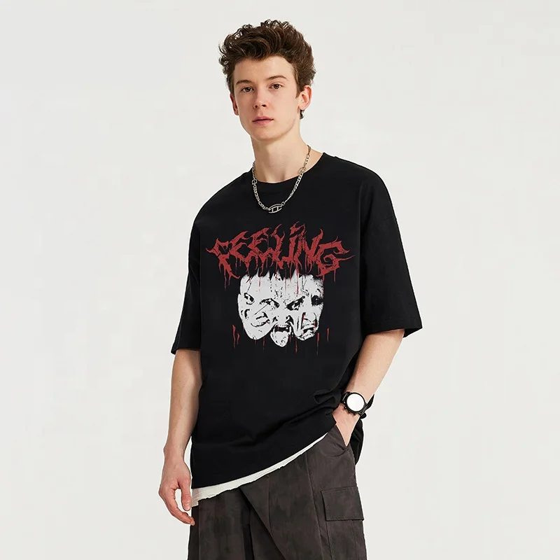 INFLATION Feeling Gothic Letter Printing oversized tshirt unisex streetwear manufacturer custom mens t shirt man clothes graphic