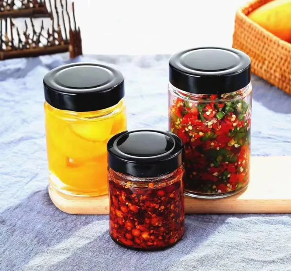 Customizable empty Wide Mouth round Glass Jar Small Mason canning Jar With Black Lids For Jam Honey Jelly sauce