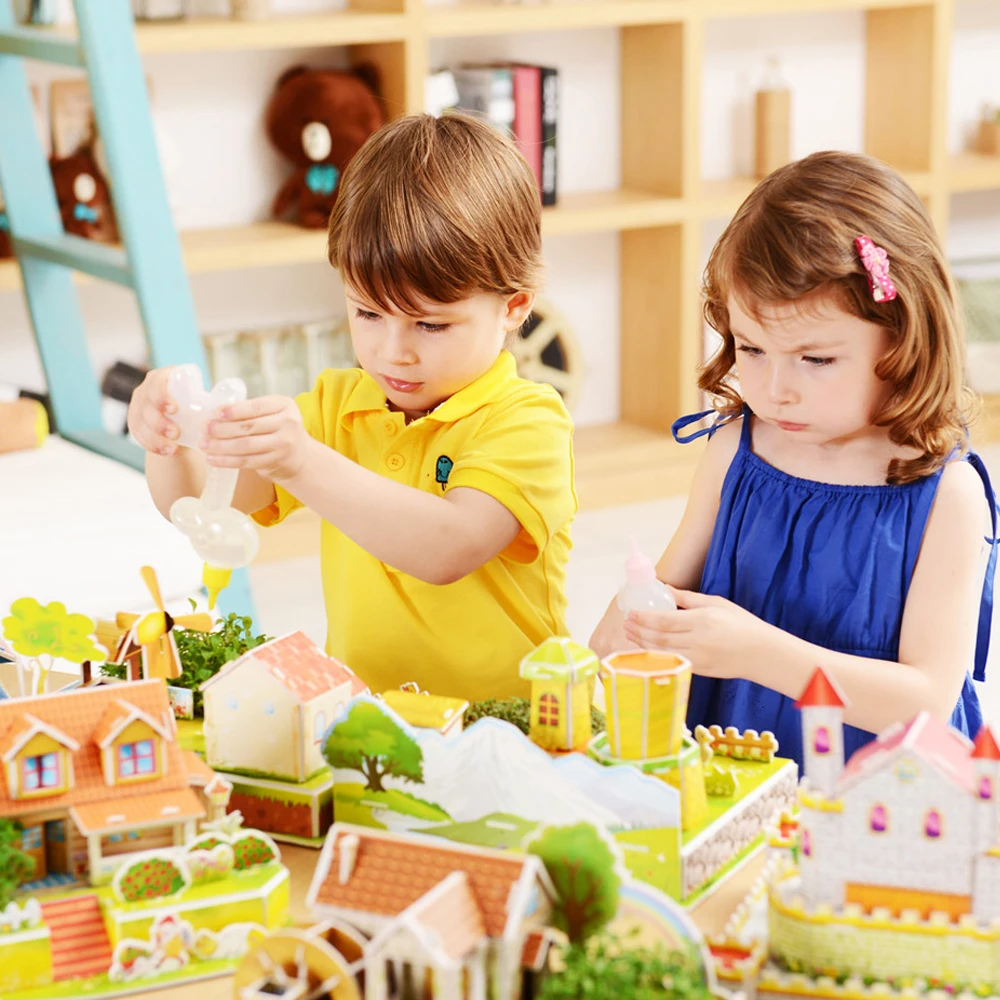 Factory Direct Sale New Custom Funny DIY Assembled Educational Intelligence Toys 3d Plantation  Puzzles House  For Kids Children
