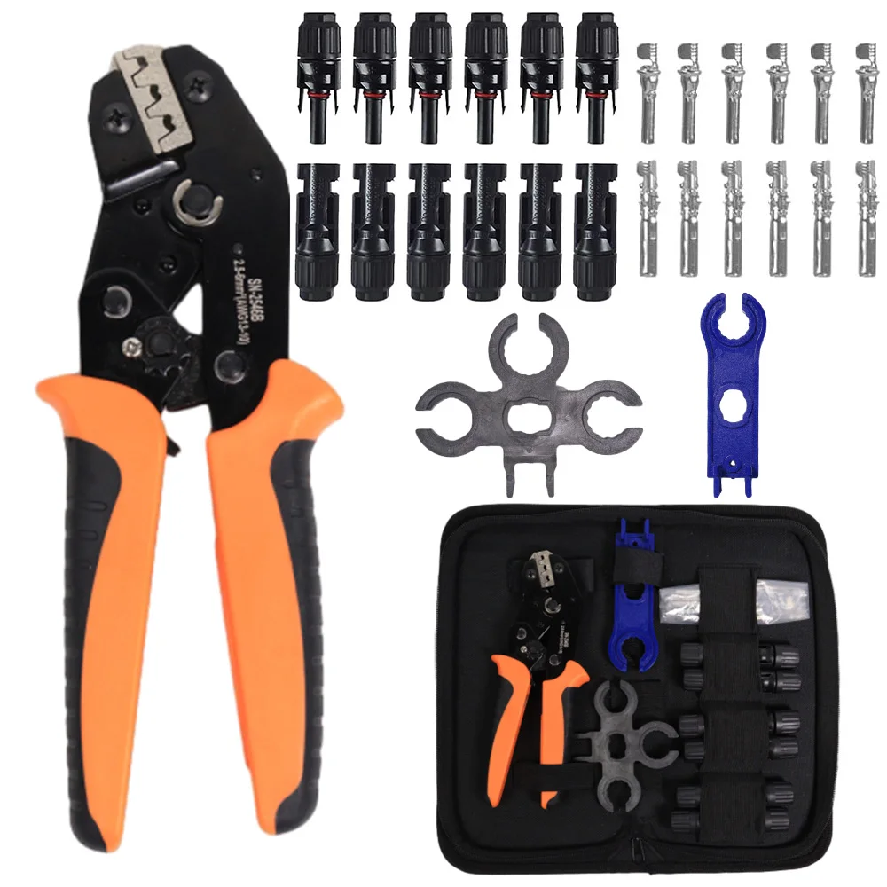 6PCS Solar Crimping Tool Kit for Solar Panel Male Female Solar Cable Connectors Crimper Spanner Wrench Solar Panel Wiring Kit