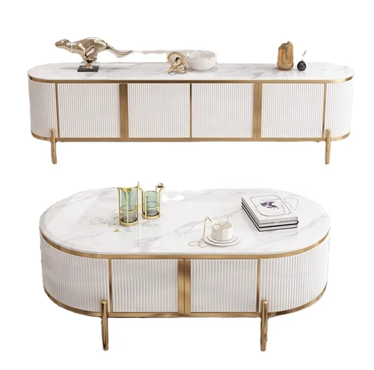 Hot selling design  living room home furniture modern luxury wall white or grey MDF tv stand and coffee table set