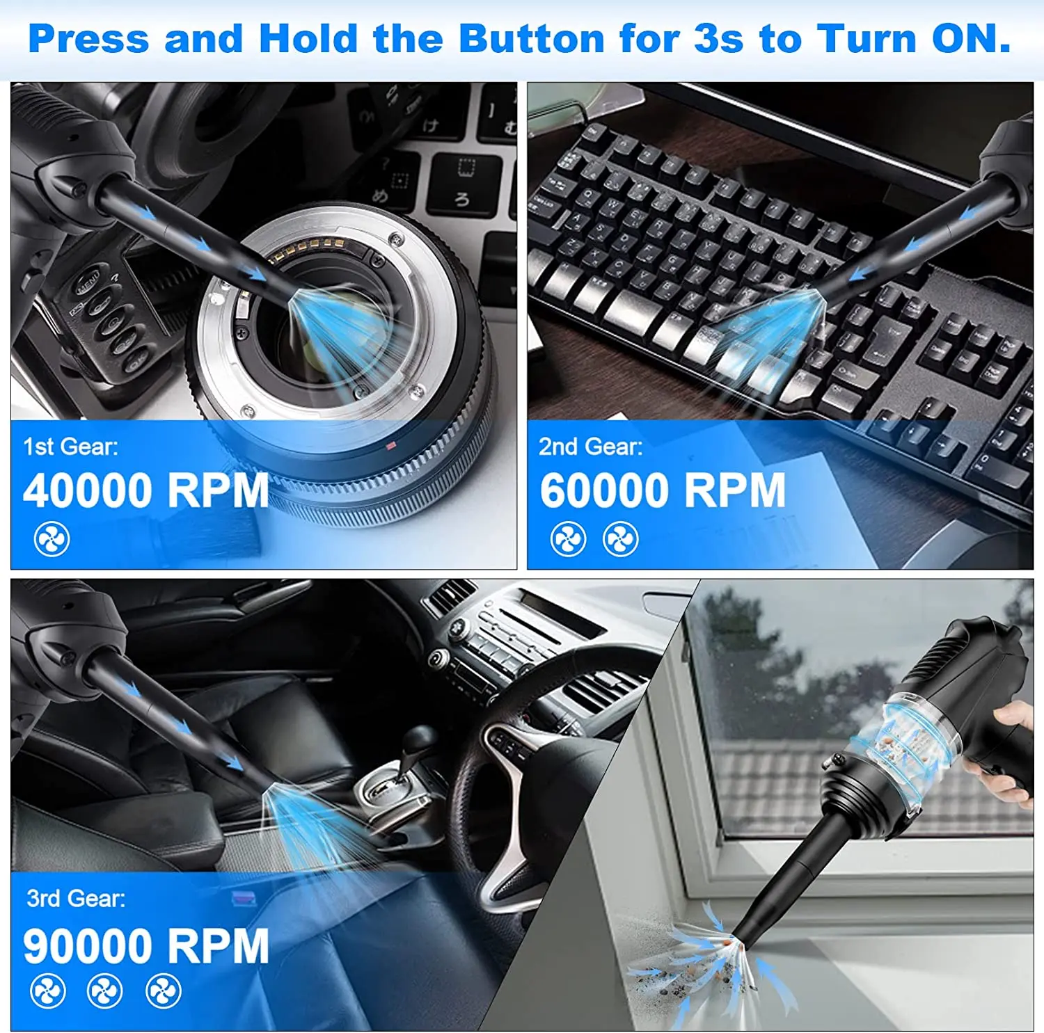 90000RPM 90W 2 in 1 Car Vacuum Cleaner Air Blower Duster Portable Handheld Home Vehicle Vacuum Cleaners