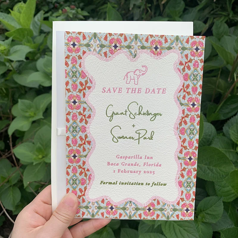 Pink Green Real Foil Printed Heavy Paper Embossing Printing Invitations Sweet De 15 Aos Wedding Invites