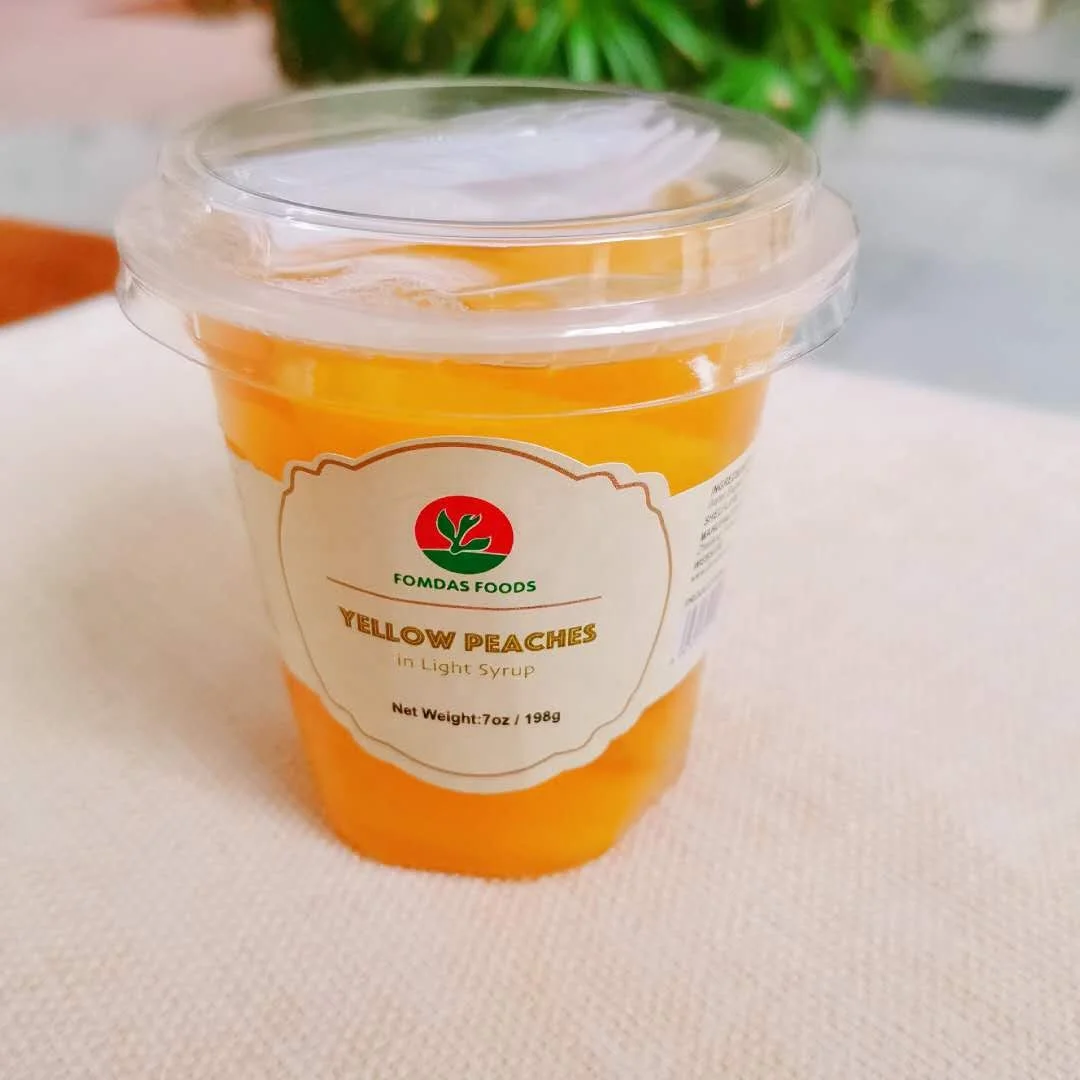 198g/7oz Factory Direct Supply Plastic Cup Canned Yellow Peach in Light Syrup