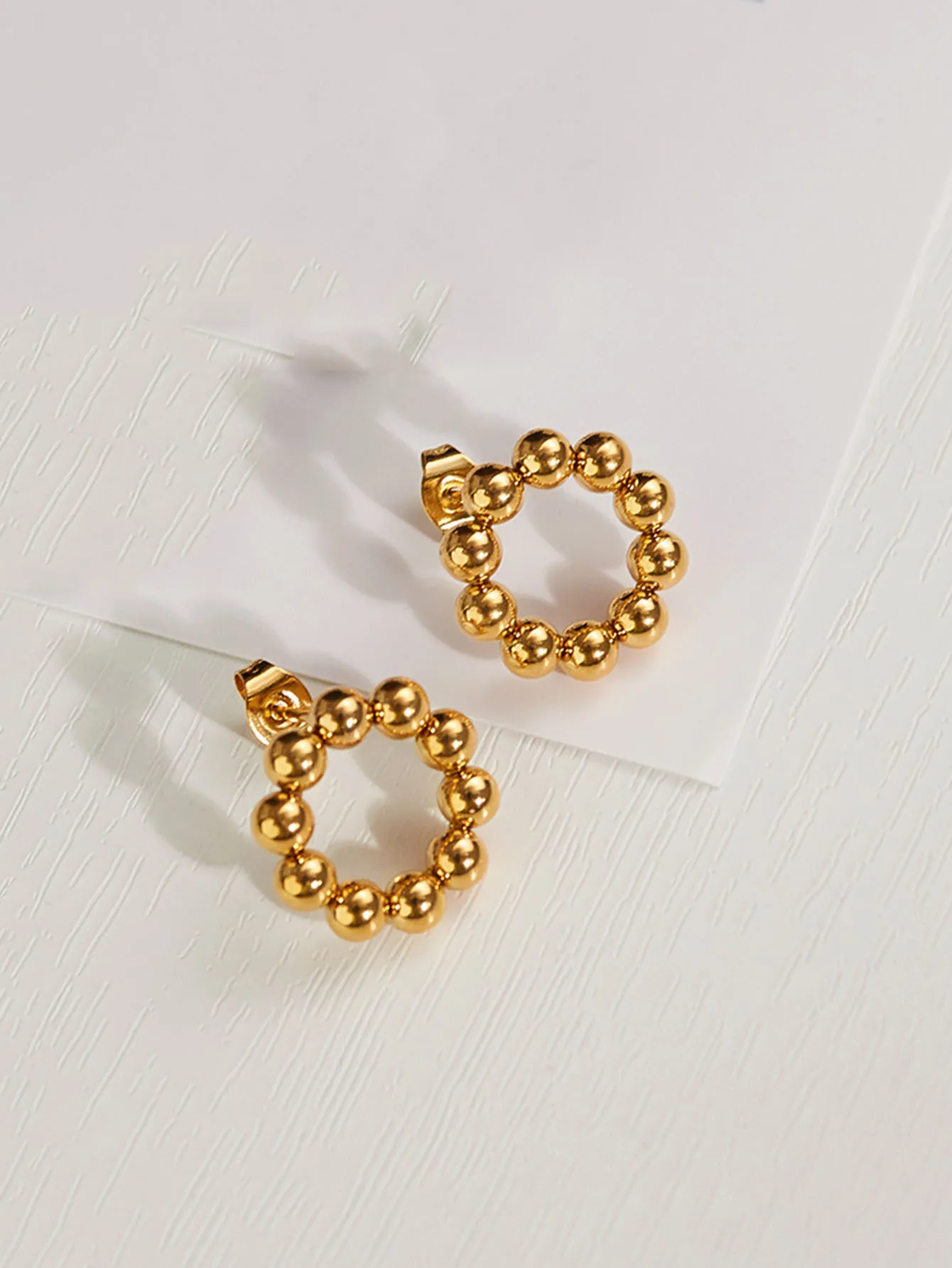 Fashion Minimalist Stainless Steel Round Beaded Earring 18K Gold Plated Women Earrings
