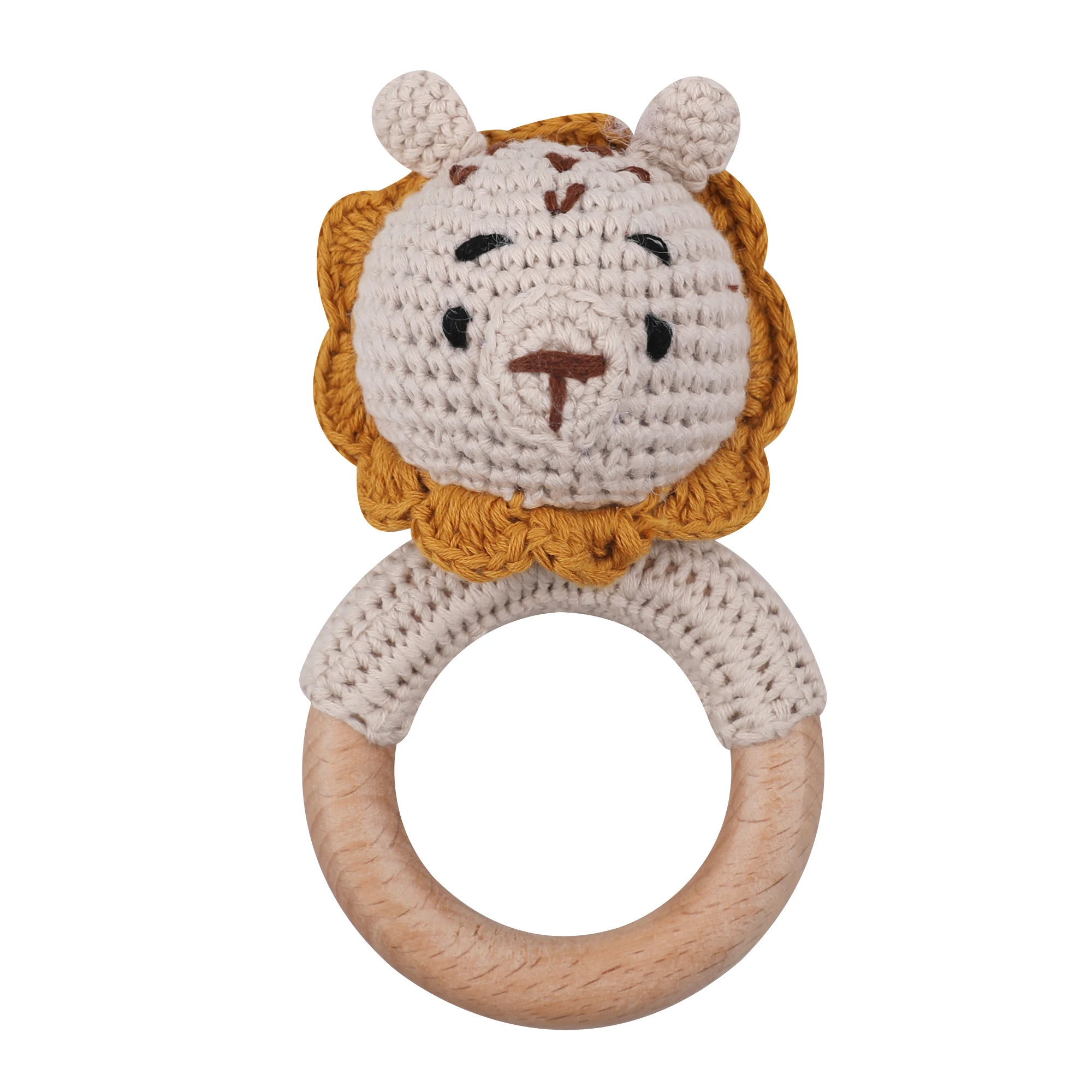 MYQ409# Baby gift Natural Beech Wooden Teeth Toy Baby Handmade Dingdang Toy Cotton Hook Needle Rabbit Teeth Ring