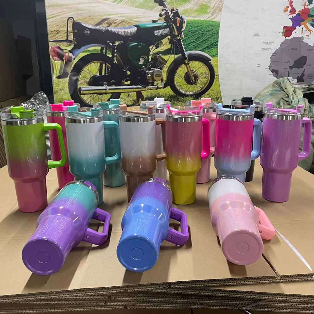 Wholesale Sublimation Gradient Ramp Glitter 40oz Tumbler Adventure Ombre Shimmer 40oz Travel Tumbler With Handle And Straw