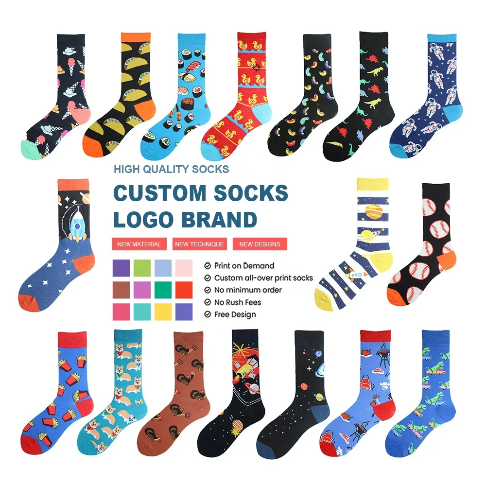 Uron Free Packing Design cotton socks Wholesale High Quality funny socks Men Women Crew sock custom design