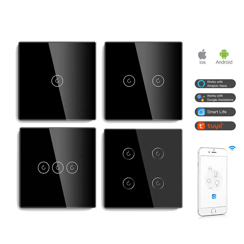 Mvava 1/2/3/4 Gang 600w Eu/Uk Glass Panel No Neutral Zigbee Tuya Remote Control Light Smart Home Wall Wifi Switch