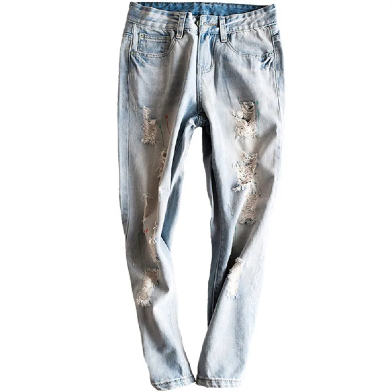 Haroun pants, casual spring b light hole black jeans nine minutes of pants fall loose woman beggar boom show thin and straight