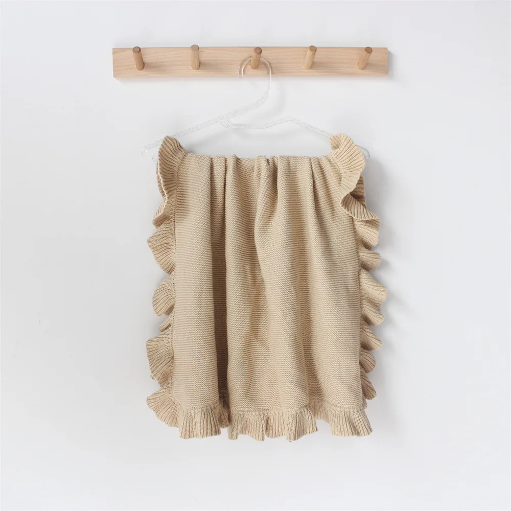 Organic Cotton Cable Knit Receiving Baby Blankets Ruffle Knitted Throw Crochet Safe Cellular Neutral Swaddle Receiving