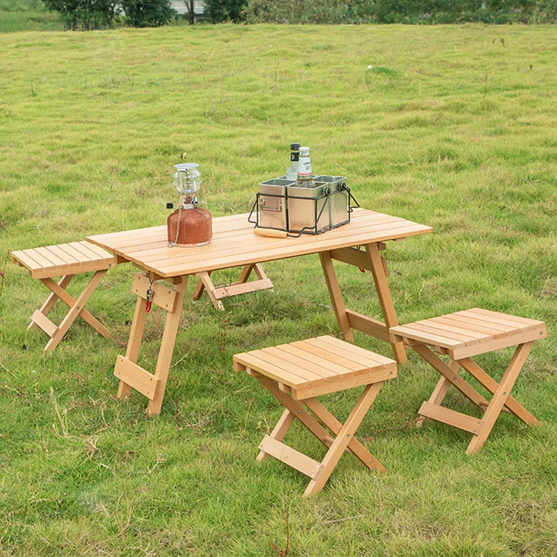 Outdoor Tables Solid Wooden Camping Folding Tables Garden Square Travel Portable Table And Chairs Set