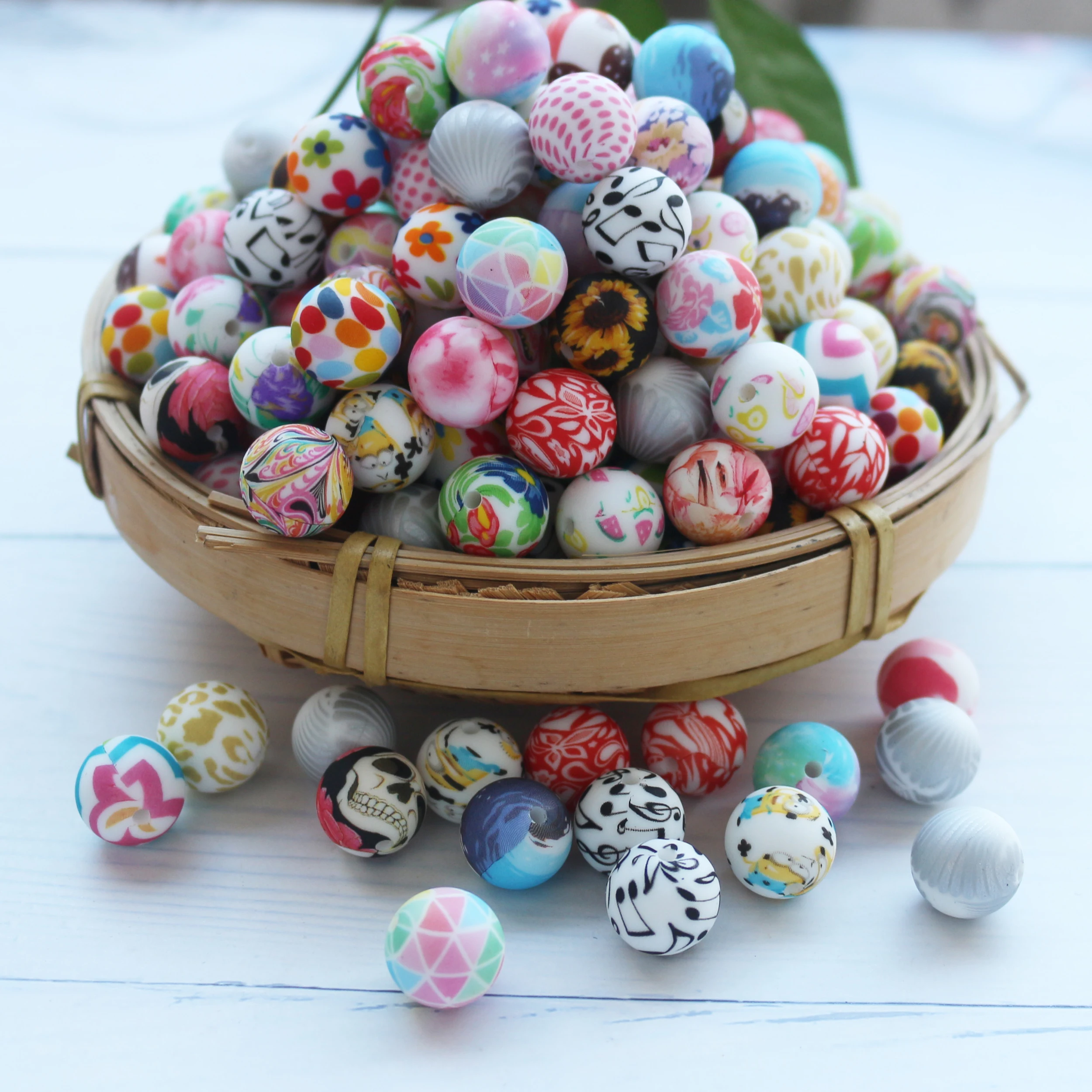 Low MOQ Stocks Food Grade 120 Printing Design Leopard Print 12mm 15mm Teething Silicone Beads