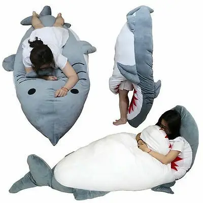 Fleece Snuggle-in stuffed shark sleeping bag for lounging one the Couch