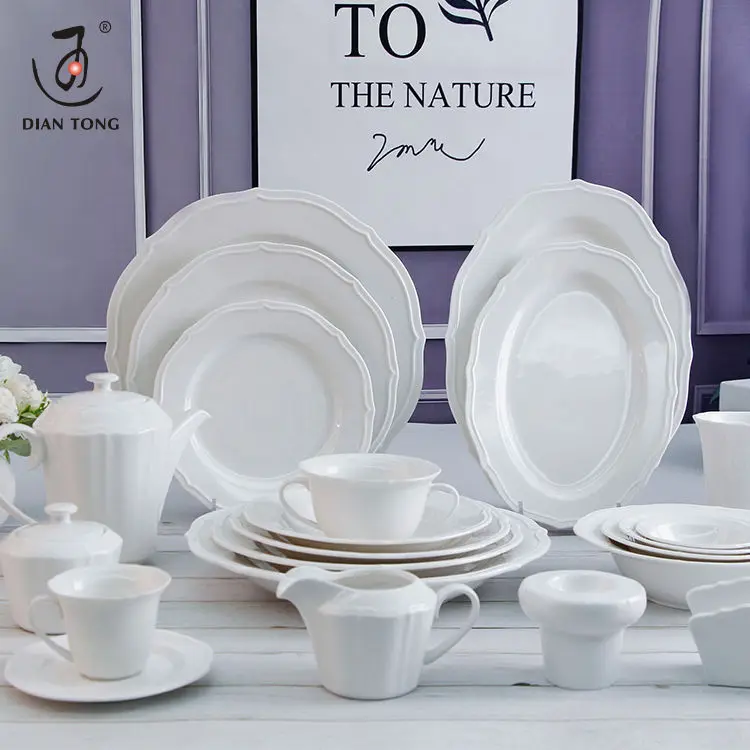 Wholesale Custom Catering Decor Round Serving Dishes White Porcelain Plates Sets Dinnerware Ceramic Dinner Plate For Restaurant