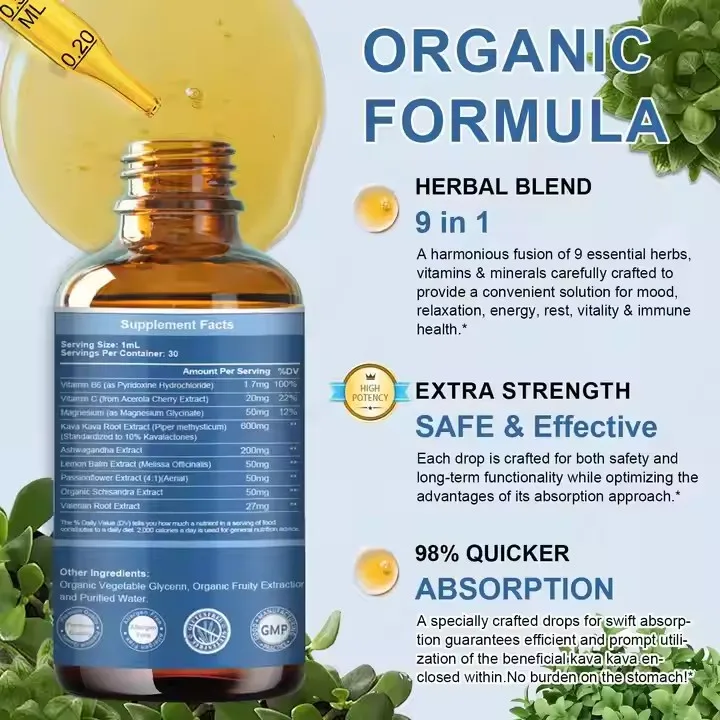 Private Label Organic Kava Kava Root Liquid Extract Drink 30% 70% Kava Liquid Drops Support Sleep Calm And Stress Relief