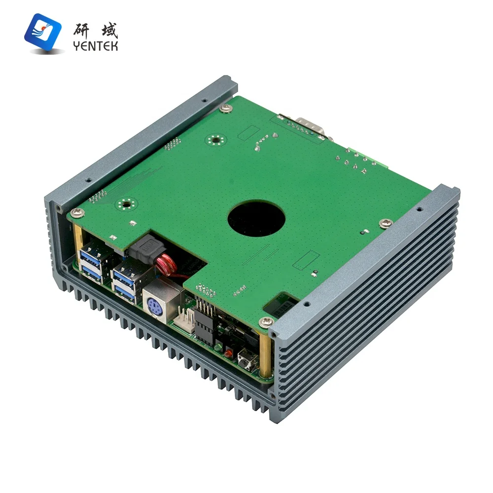 Silvery embedded fanless industrial computer pc with VGA+HD output and quad-core four-thread processor