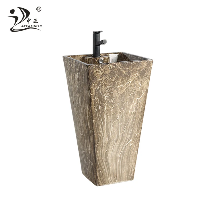 Bathroom stone color one piece pedestal basinceramic floor standing wash basin