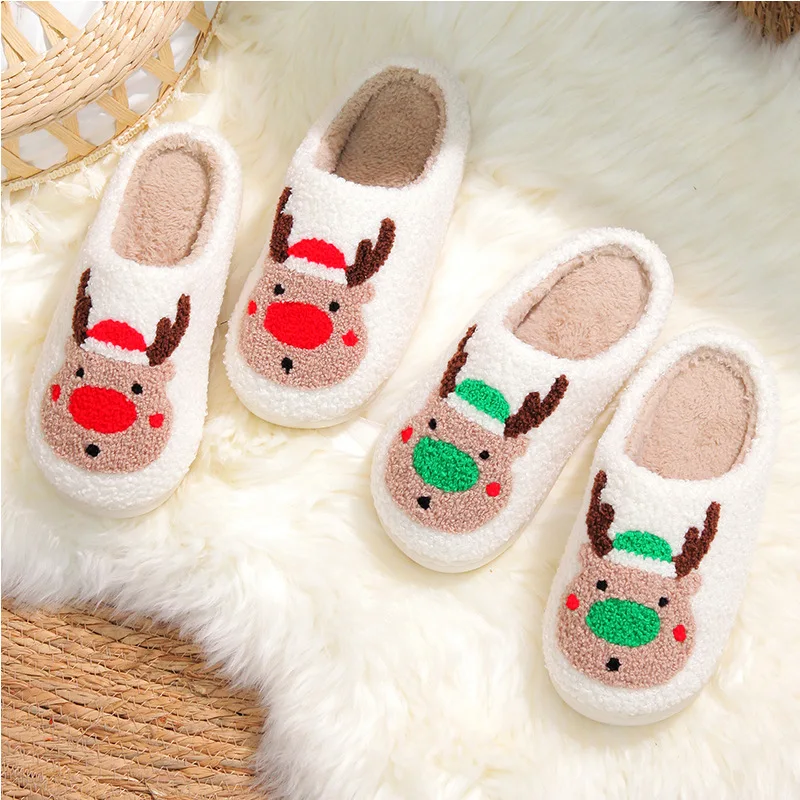 Home winter warm Plush anti slip Christmas fuzzy cozzy Various styles for Christmas slide slippers for man and women