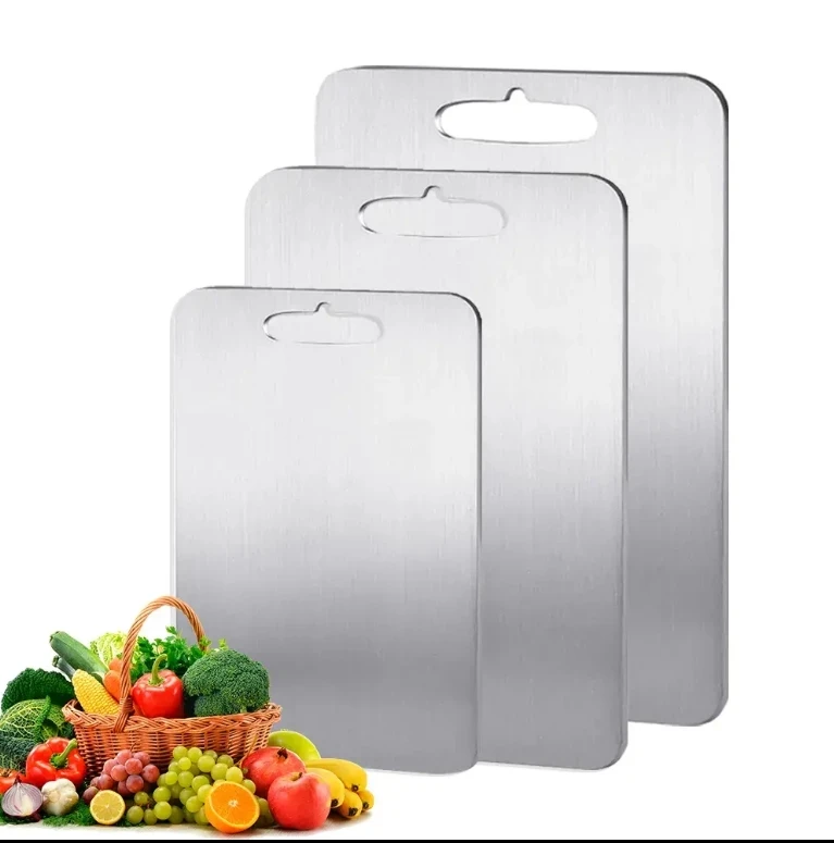 High Quality Food Grade Non Toxic 304 Stainless Steel Chopping Board Titanium Kitchen Cutting Board for Meat Fruit Vegetable