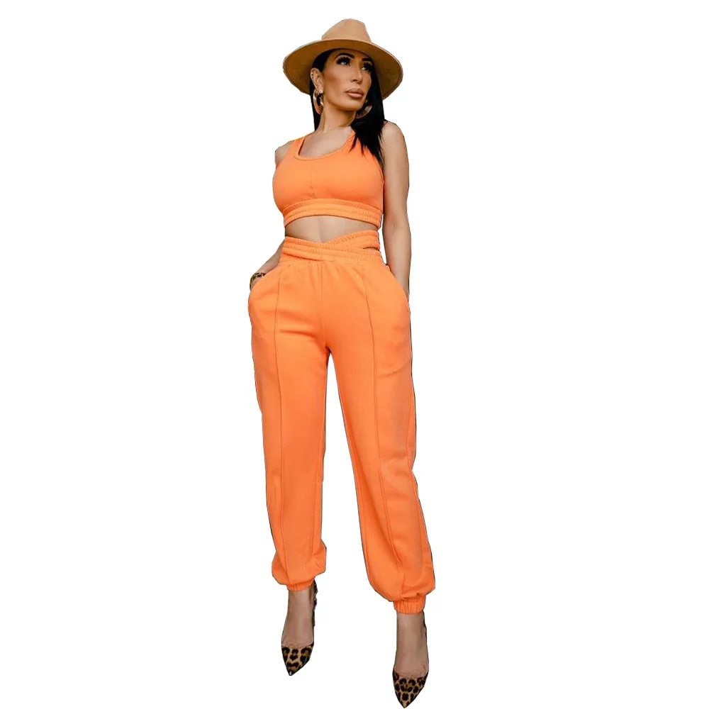  custom logo sexy tank top high waist trousers 2 piece casual suits womens two pants set for