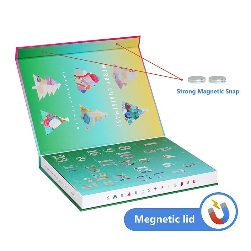 Custom Luxury Cosmetic Packaging Countdown Christmas Advent Calendar Box With Pop Tabs