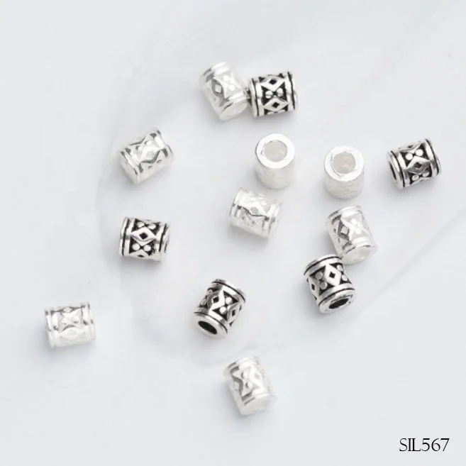 S925 Material Tibetan Silver Tiny Tube Spacers Beads Craft DIYSIL567
