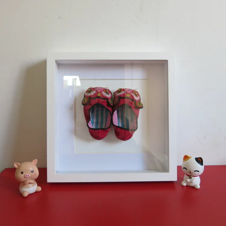 hot selling wooden shadow box for collection baby first shoe frame