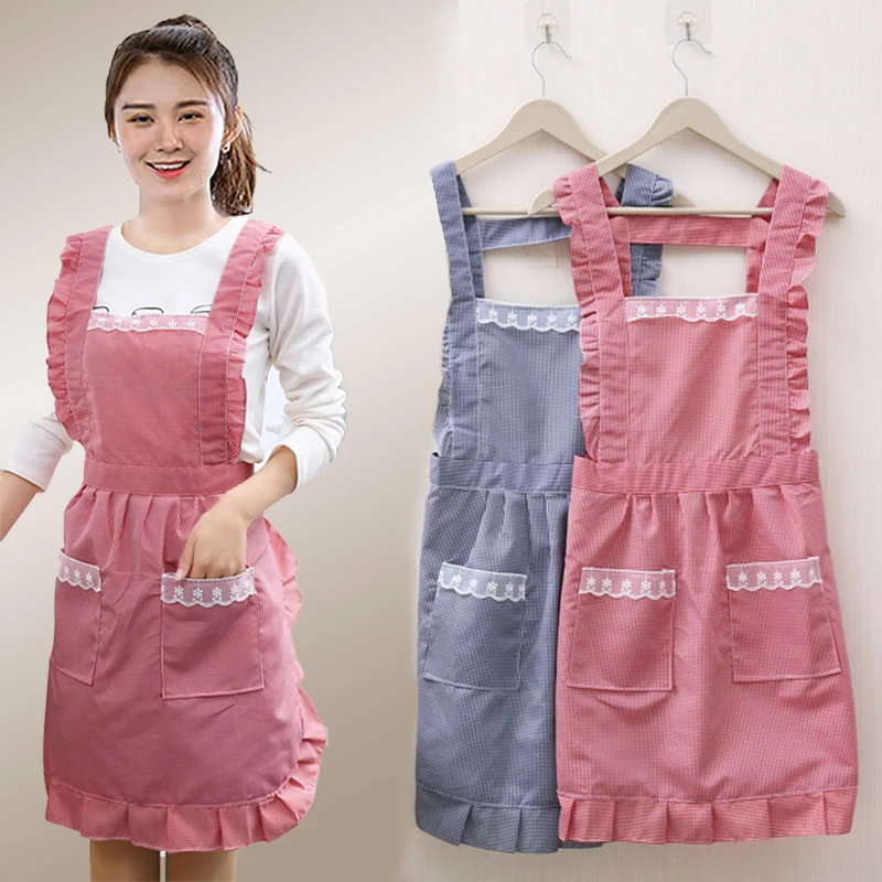 2020 Korean fashion double-layer antifouling oil apron Kitchen Cooking Apron lovely princess smock household women work clothes