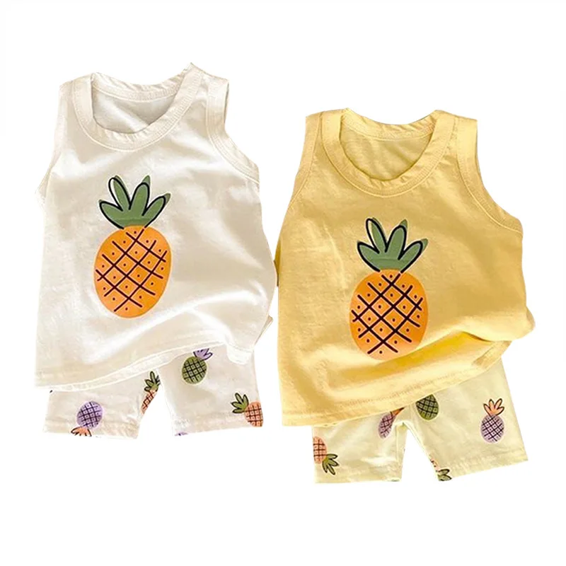 Casual pineapple print children outfits toddler baby two piece summer kids clothes set unisex