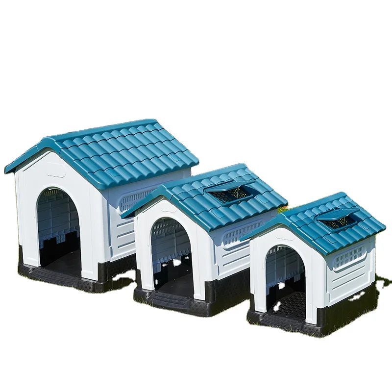 Durable Waterproof Plastic Pet Dog House Indoor Outdoor Puppy Shelter Kennel with Air Vents and Elevated Floor